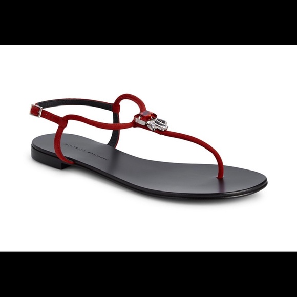 Giuseppe Zanotti Red Suede Embellished Sandals NWT - Picture 3 of 7